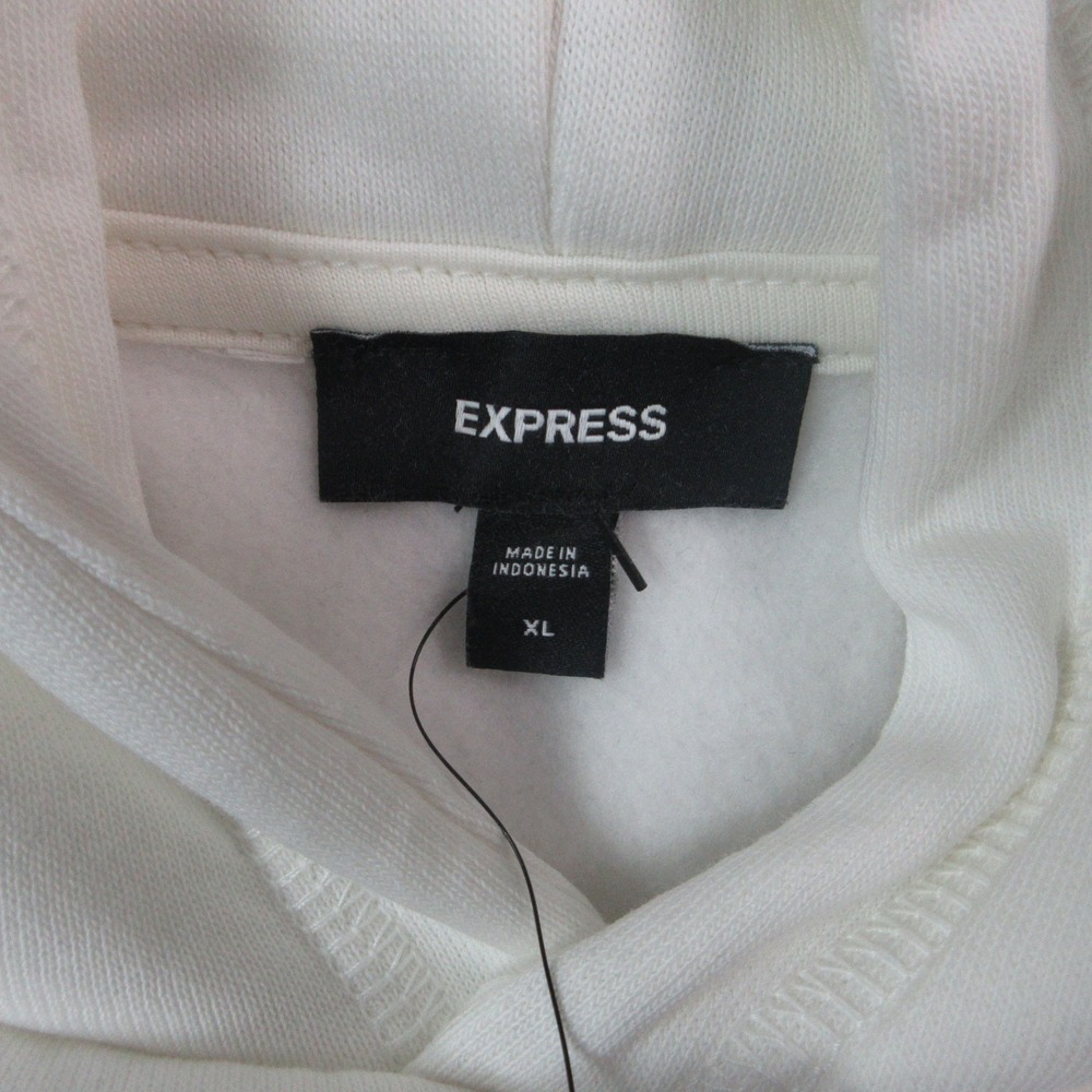 Express Mens XL Off White Solid Pullover Hoodie Sweatshirt NWT - Picture 10 of 13